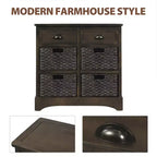 GDFStudio Elsie Meuble de rangement en bois massif avec tiroirs et paniers en rotin