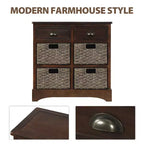 GDFStudio Elsie Meuble de rangement en bois massif avec tiroirs et paniers en rotin