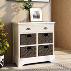 GDFStudio Elsie Meuble de rangement en bois massif avec tiroirs et paniers en rotin