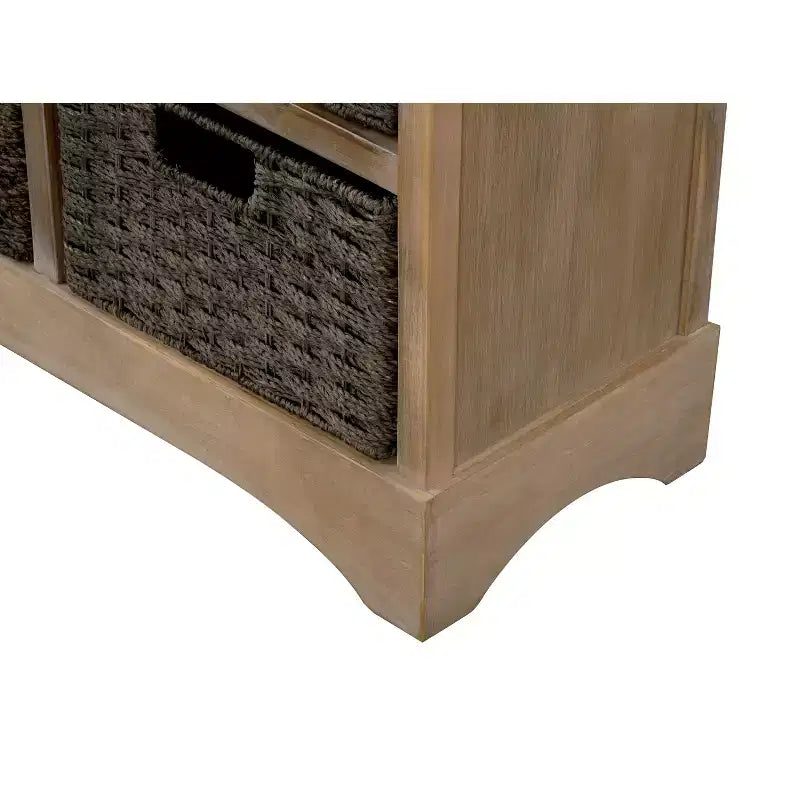 GDFStudio Elsie Meuble de rangement en bois massif avec tiroirs et paniers en rotin