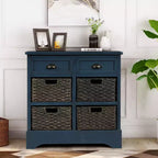 GDFStudio Elsie Solid Wood Storage Cabinet with Drawers and Rattan Baskets