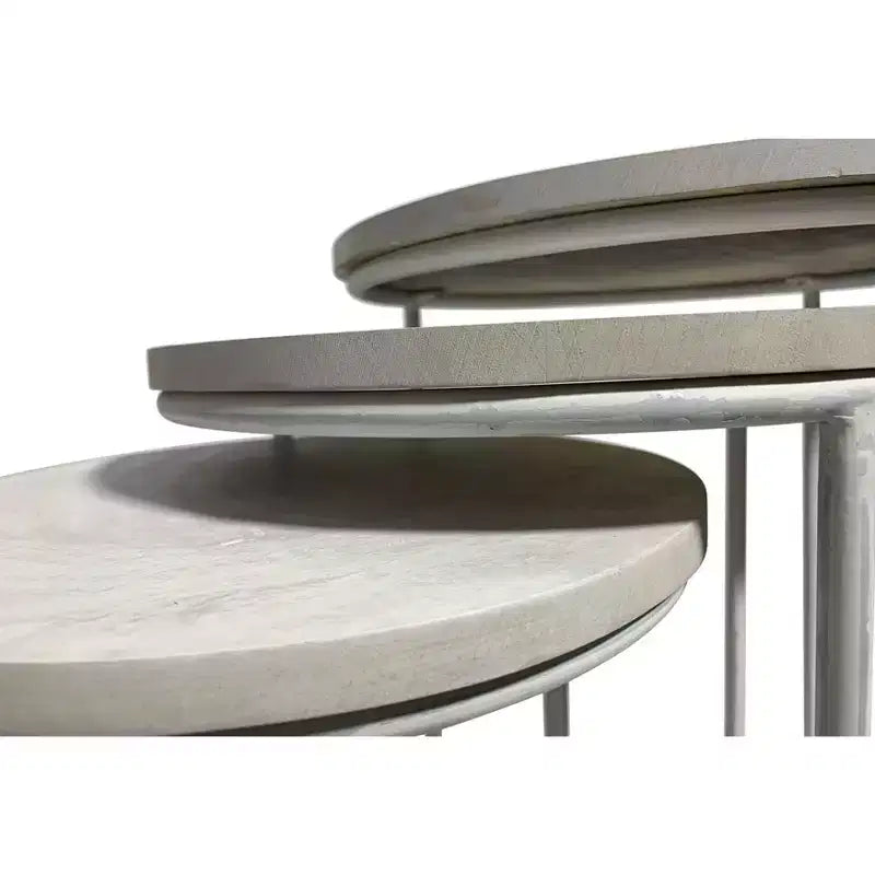 HomeRoots Lot de Deux Tables Gigognes Rondes à Cadre en Bois Massif Blanc et Métal