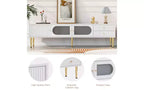 Meuble TV CuisinSmart pour téléviseur jusqu'à 80'', table de télévision moderne, console multimédia centrale avec 2 tiroirs pour salon et chambre à coucher, blanc