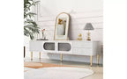 Meuble TV CuisinSmart pour téléviseur jusqu'à 80'', table de télévision moderne, console multimédia centrale avec 2 tiroirs pour salon et chambre à coucher, blanc