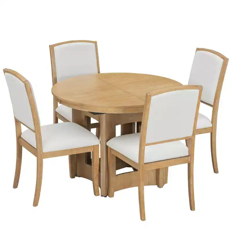 Ensemble de salle à manger rond extensible Whisen Farmhouse avec 4 chaises