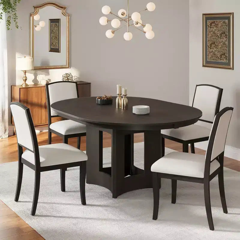Ensemble de salle à manger rond extensible Whisen Farmhouse avec 4 chaises