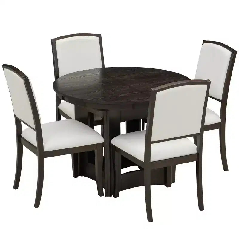 Ensemble de salle à manger rond extensible Whisen Farmhouse avec 4 chaises