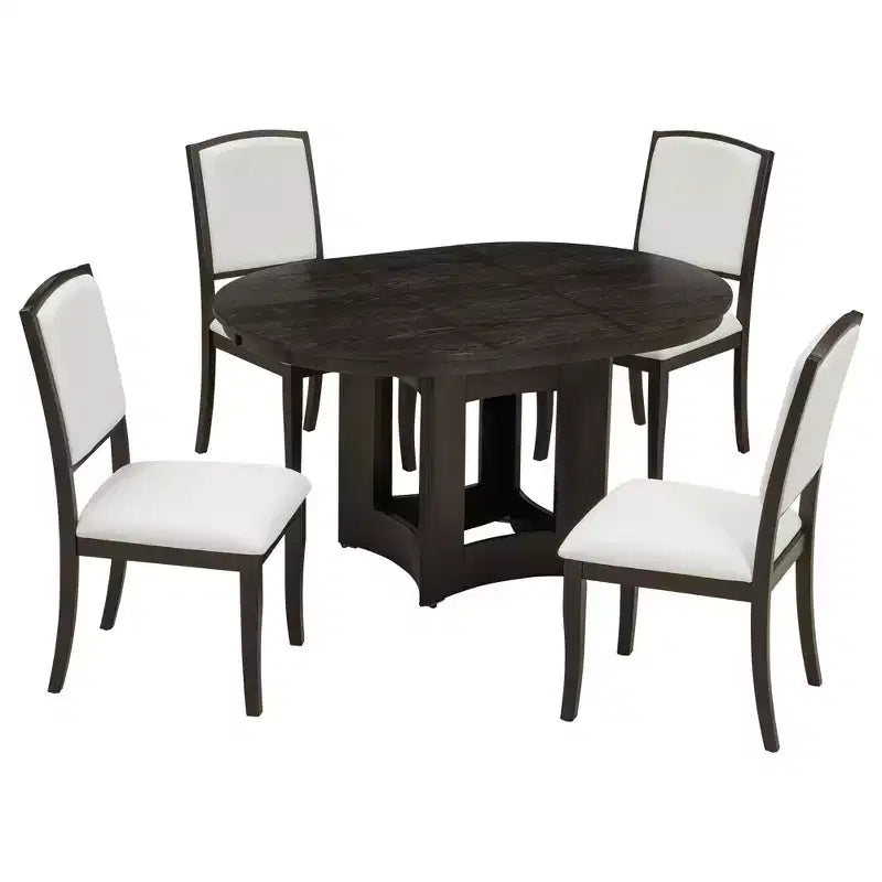 Ensemble de salle à manger rond extensible Whisen Farmhouse avec 4 chaises