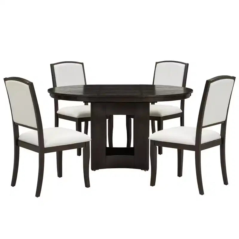 Ensemble de salle à manger rond extensible Whisen Farmhouse avec 4 chaises
