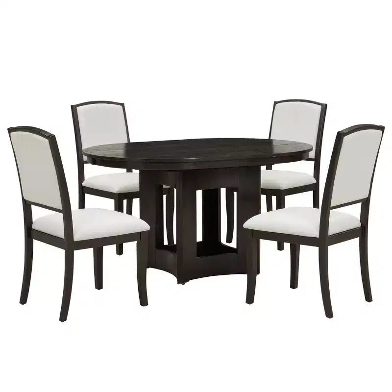 Ensemble de salle à manger rond extensible Whisen Farmhouse avec 4 chaises