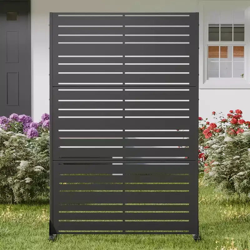 MAYEERTY Brise-vue extérieur en métal 1,8 m 1,2 m noir, en fer galvanisé à persiennes larges et étroites à 6 panneaux pour jardin