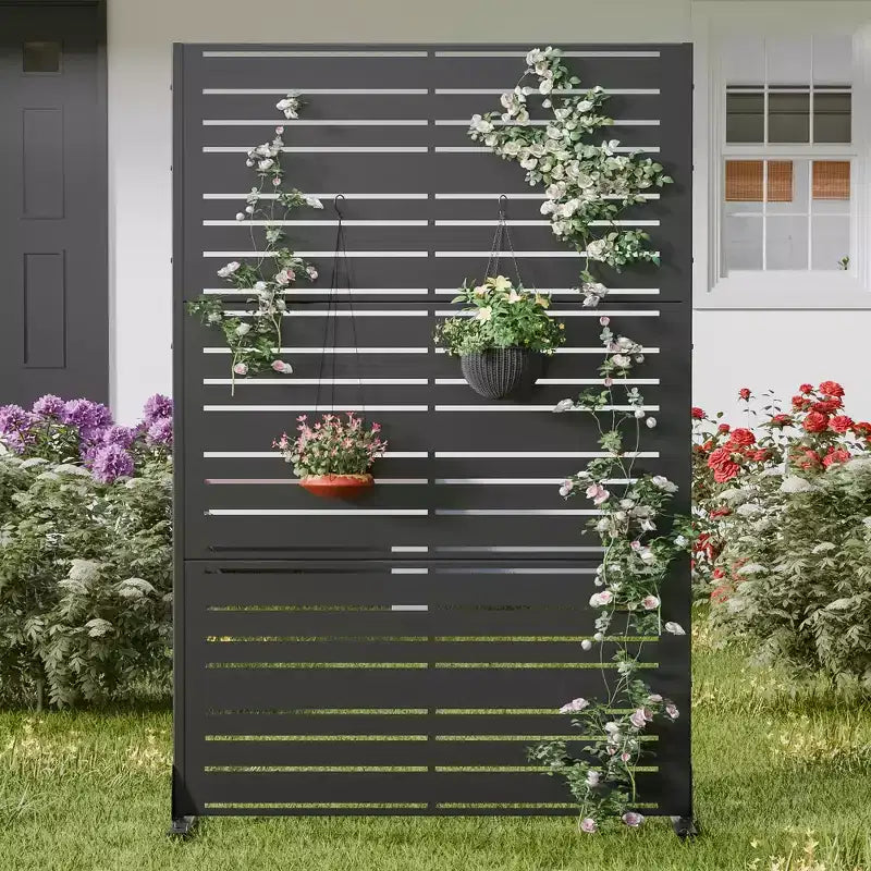 MAYEERTY Brise-vue extérieur en métal 1,8 m 1,2 m noir, en fer galvanisé à persiennes larges et étroites à 6 panneaux pour jardin