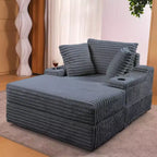 Oversized Chaise Lounge Chair Indoor with Storage Ottoman, Upholstered Corduroy Sofa Bed Cloud Couch with 3 Pillows for Living Room, Bedroom