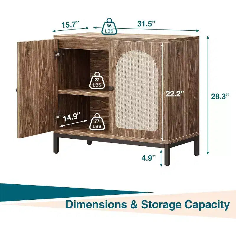 Acekool Lot de 2 bahuts en rotin avec étagères réglables, buffets de rangement style ferme avec portes tissées, marron