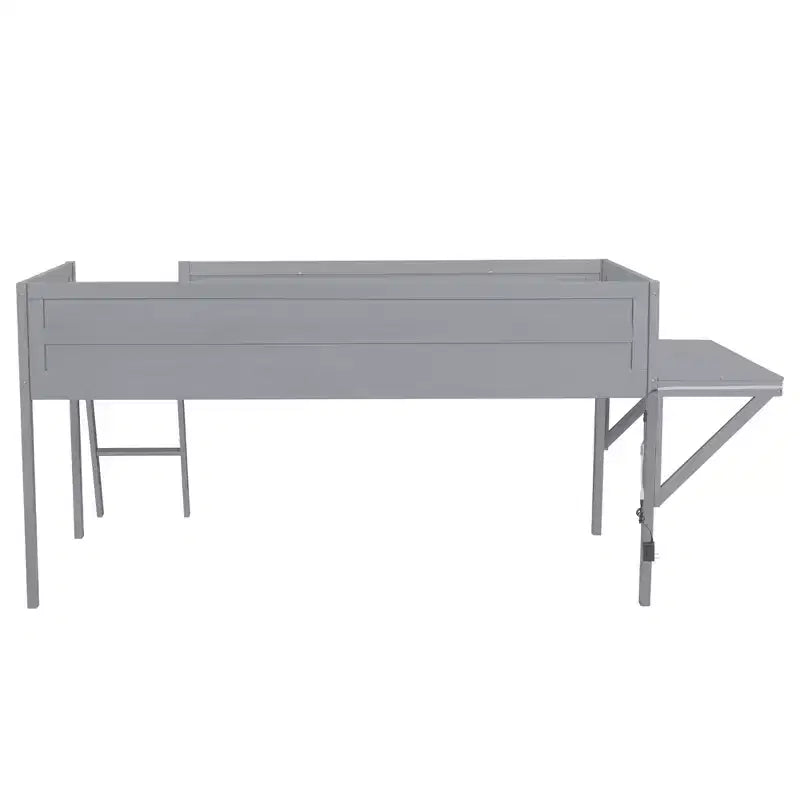 Lit mezzanine double en bois avec bureau et LED, cadre de lit en bois avec plateau en bois pour salle de jeux