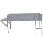 Lit mezzanine double en bois avec bureau et LED, cadre de lit en bois avec plateau en bois pour salle de jeux
