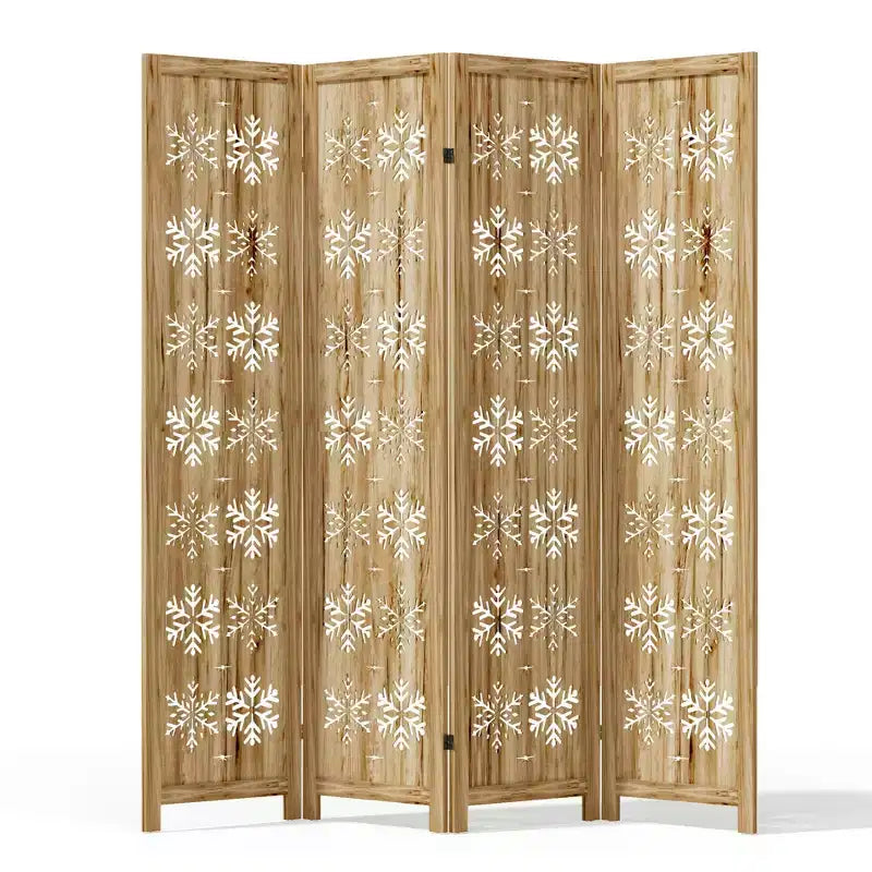 MAYEERTY Paravent en bois 63*67 pouces, Cloison pliable autoportante pour intérieur, 4 panneaux, Marron