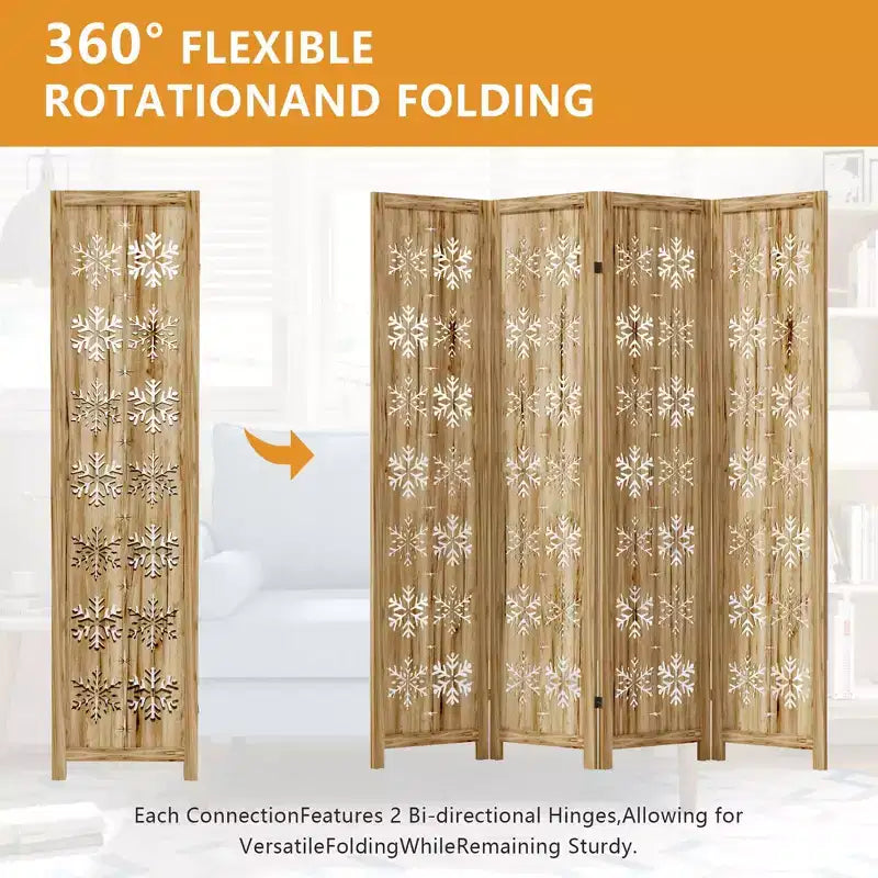 MAYEERTY Paravent en bois 63*67 pouces, Cloison pliable autoportante pour intérieur, 4 panneaux, Marron