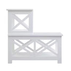 Table d'appoint à 2 niveaux HomeStock Belmont avec design chic en L et côtés en X, étagères de rangement multi-niveaux pour le salon ou le bureau