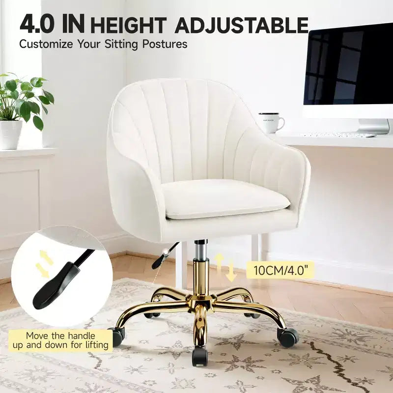 Chaise de bureau en velours KERDOM pour bureau à domicile, chaise d'ordinateur pivotante à 360° réglable en hauteur, beige