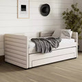 GDFStudio Alston Twin Size Upholstered Daybed with Trundle and Storage Drawers