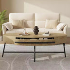 Table basse ovale avec tiroir, table basse en bois de style moderne du milieu du siècle avec rangement de 120 cm
