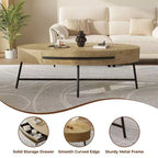 Table basse ovale avec tiroir, table basse en bois de style moderne du milieu du siècle avec rangement de 120 cm