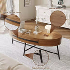 Table basse ovale avec tiroir, table basse en bois de style moderne du milieu du siècle avec rangement de 120 cm