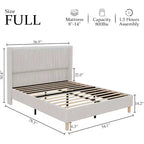 Lit plateforme capitonné en velours côtelé avec tête de lit à oreilles, lattes en bois, aucun sommier tapissier requis