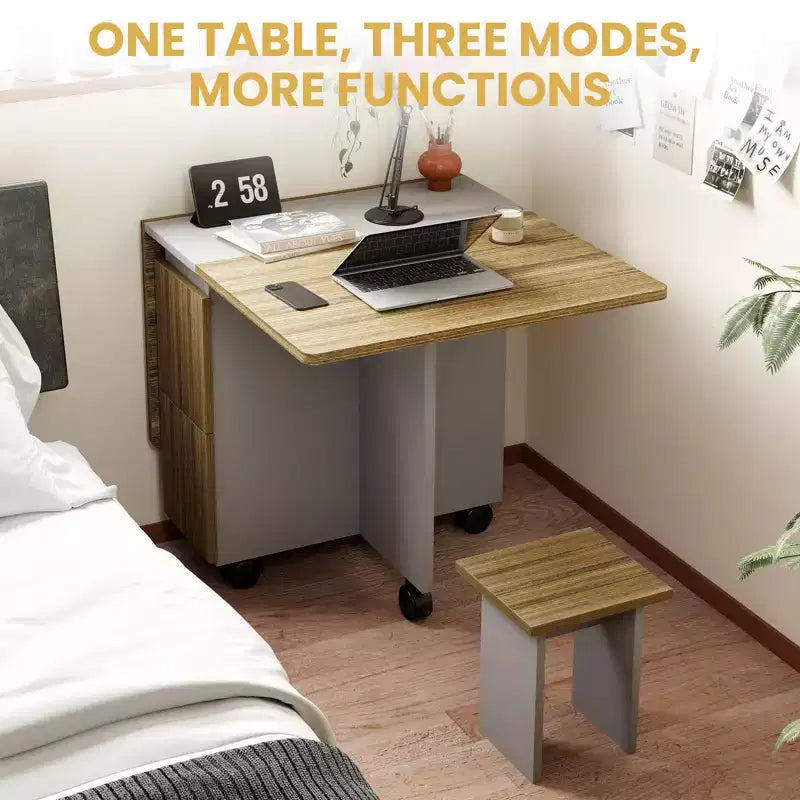 Table à manger pliante Zevemomo avec 4 chaises, rangement et roulettes – Table de cuisine pliable 5 pièces pour salle à manger, petits espaces et appartement