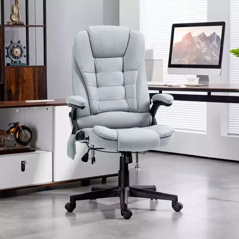 Fauteuil de bureau exécutif de massage vibrant à 6 points Okak avec chaleur, fauteuil d'ordinateur inclinable avec télécommande, fauteuil confortable pour l'étude, le bureau, gris