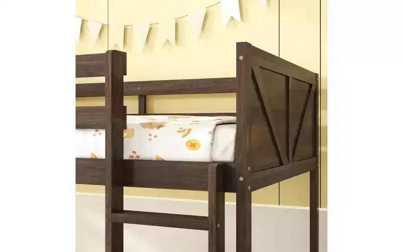 Zevemomo Lit Superposé en Bois Jumeau sur Jumeau, Cadre de Lit en Bois d'Hévéa Massif avec Échelle Intégrée, pour Petits Espaces, Chambre, Gain de Place, Pas de Sommier Tapissier Nécessaire