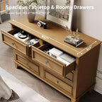 Commode marron de style ferme pour chambre à coucher avec 6 tiroirs, commode double meuble TV avec poignée vintage, commodes et chiffonniers larges en bois