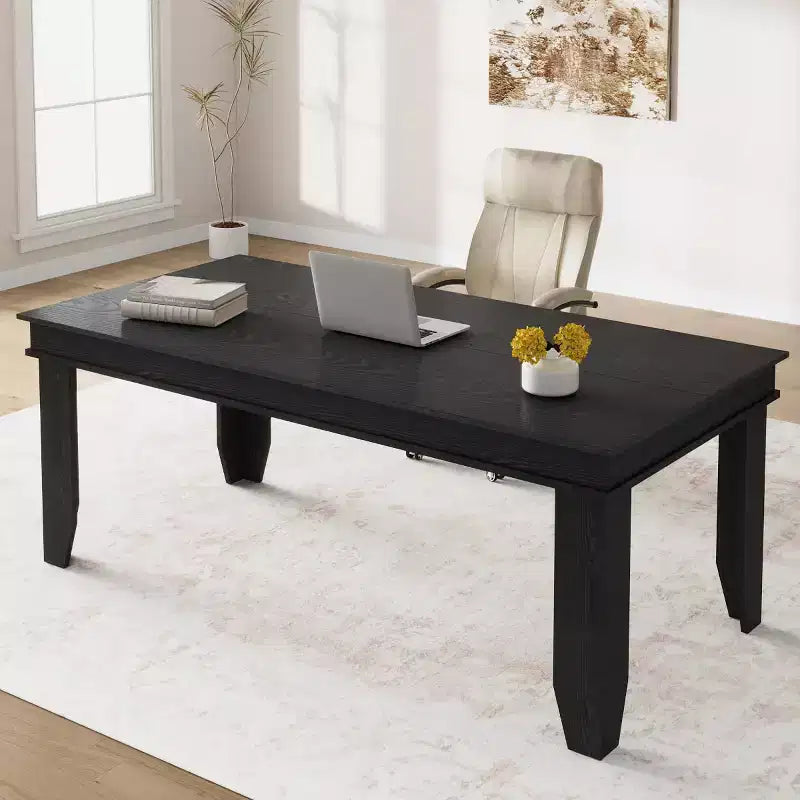 Extendable Dining Table for 6-10, 63-86.6 Farmhouse Kitchen Table with Sturdy Wooden Frame, Large Rectangular Dinner Table for Dining Room
