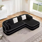 Canapé 106 sans accoudoirs en tissu Teddy 32D, design contrasté, canapé douillet et moelleux avec méridienne en L, pour salon
