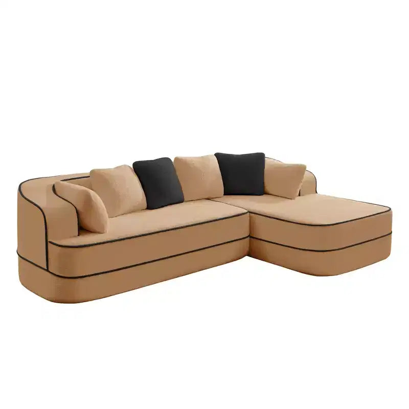 Canapé 106 sans accoudoirs en tissu Teddy 32D, design contrasté, canapé douillet et moelleux avec méridienne en L, pour salon