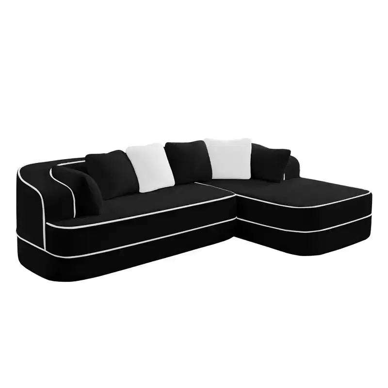 Canapé 106 sans accoudoirs en tissu Teddy 32D, design contrasté, canapé douillet et moelleux avec méridienne en L, pour salon