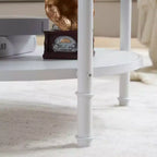 Table basse de style industriel, 25,2 po, à double plateau rond en MDF couleur noyer foncé veiné de noir, avec un cadre en fer forgé blanc froissé.