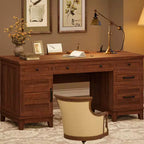 Bureau de direction avec tiroirs de classement, bureau de télétravail style ferme avec station de recharge, bureau d'ordinateur en bois de 152 cm avec armoire de rangement pour le travail et les études