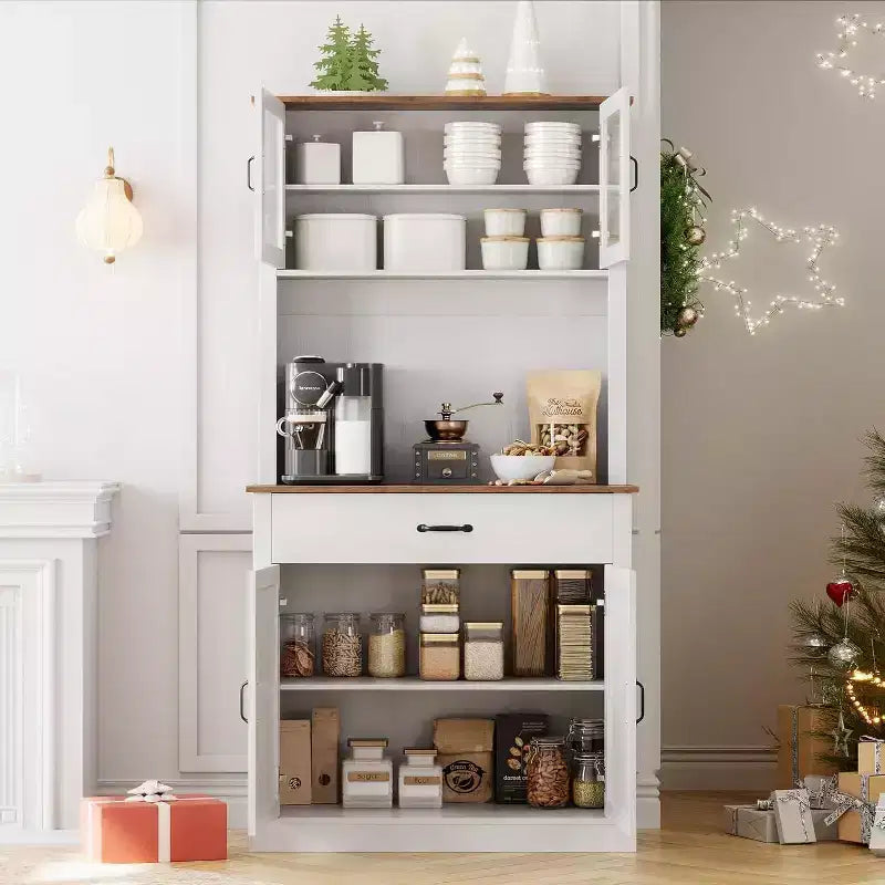Meuble de cuisine de 71 po avec support pour micro-ondes, buffet autoportant avec portes et étagères pour salle à manger