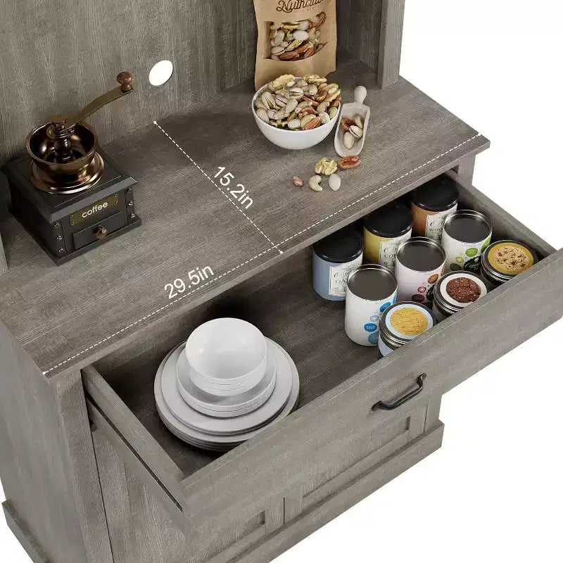 Meuble de cuisine de 71 po avec support pour micro-ondes, buffet autoportant avec portes et étagères pour salle à manger