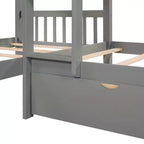 Lit superposé en L avec lit gigogne pour 4 enfants, cadre de lit superposé en bois avec tiroirs