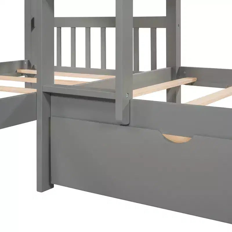 Lit superposé en L avec lit gigogne pour 4 enfants, cadre de lit superposé en bois avec tiroirs