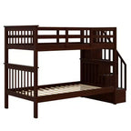 Lit superposé enfant à double escalier avec rangement et garde-corps pour chambre à coucher ou dortoir