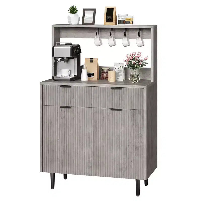 Buffet COZONY avec 2 tiroirs et étagères réglables, console moderne en bois pour salle à manger, salon, cuisine, entrée