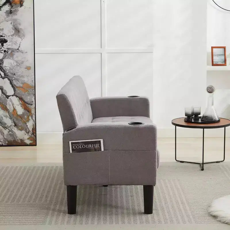 TYBOATLE Canapé, Canapé Moderne Rembourré en Lin, Canapé Deux Places avec Assises Profondes pour Salon, Gris Clair