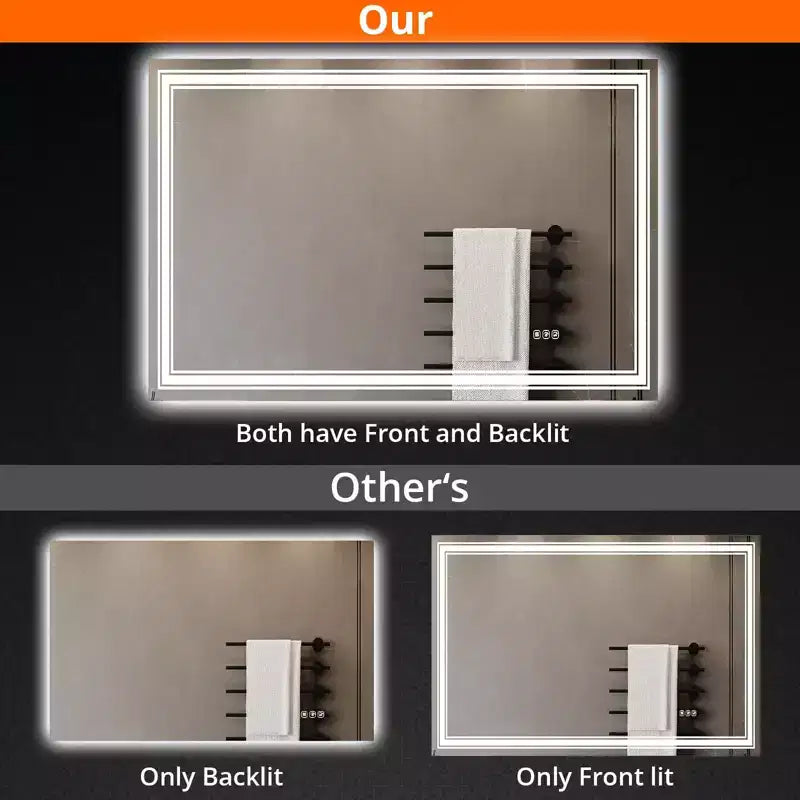 Miroir de salle de bain, miroir de courtoisie anti-buée avec lumières à intensité variable
