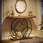 Lantine 47Console Table, Table console à 2 niveaux avec cadre métallique géométrique, Tables d'entrée étroites avec étagère de rangement pour salon, Brun rustique
