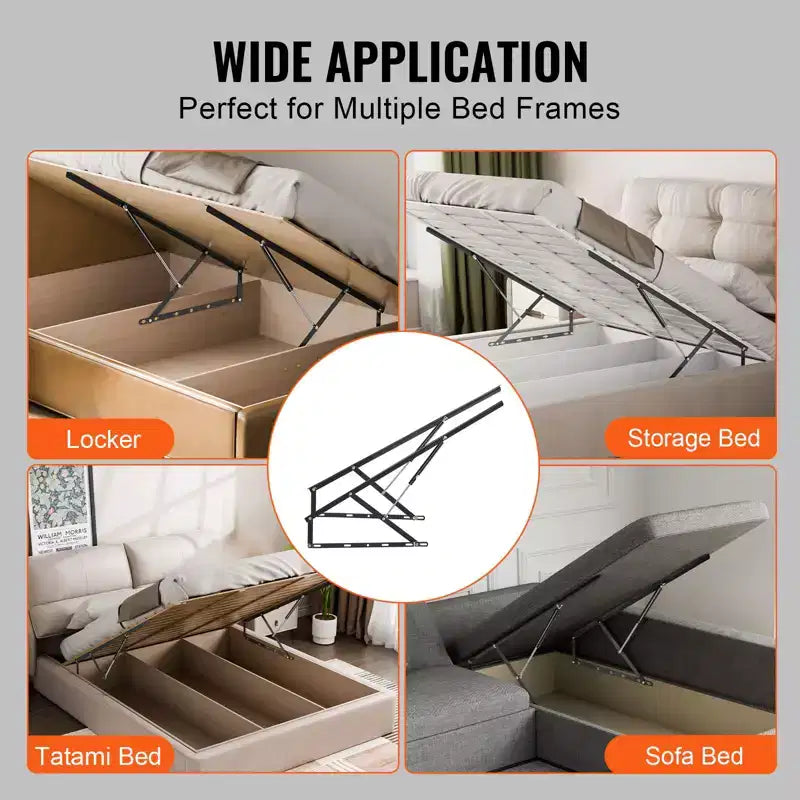 VEVOR Vérin de lit, taille de lit compatible 150 x 180 cm, charge de 70 kg, kit de quincaillerie mécanique pour lit mural DIY, support de lit robuste à levier pneumatique, noir