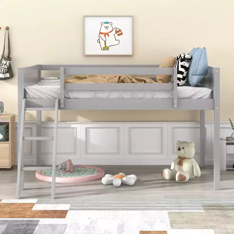 Okak Lit mezzanine enfant double/grand format 79,5 pouces avec échelle amovible, cadres de lit avec garde-corps de sécurité, lit mezzanine pour chambre d'enfant, salle de jeux